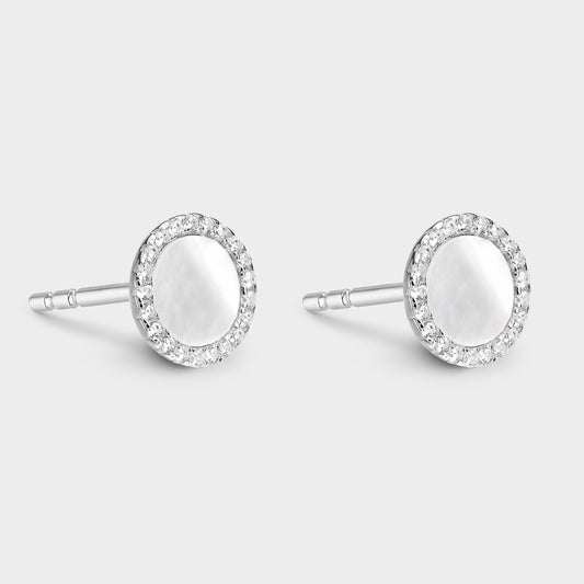 Pendientes círculo grande madre perla y circonitas blancas