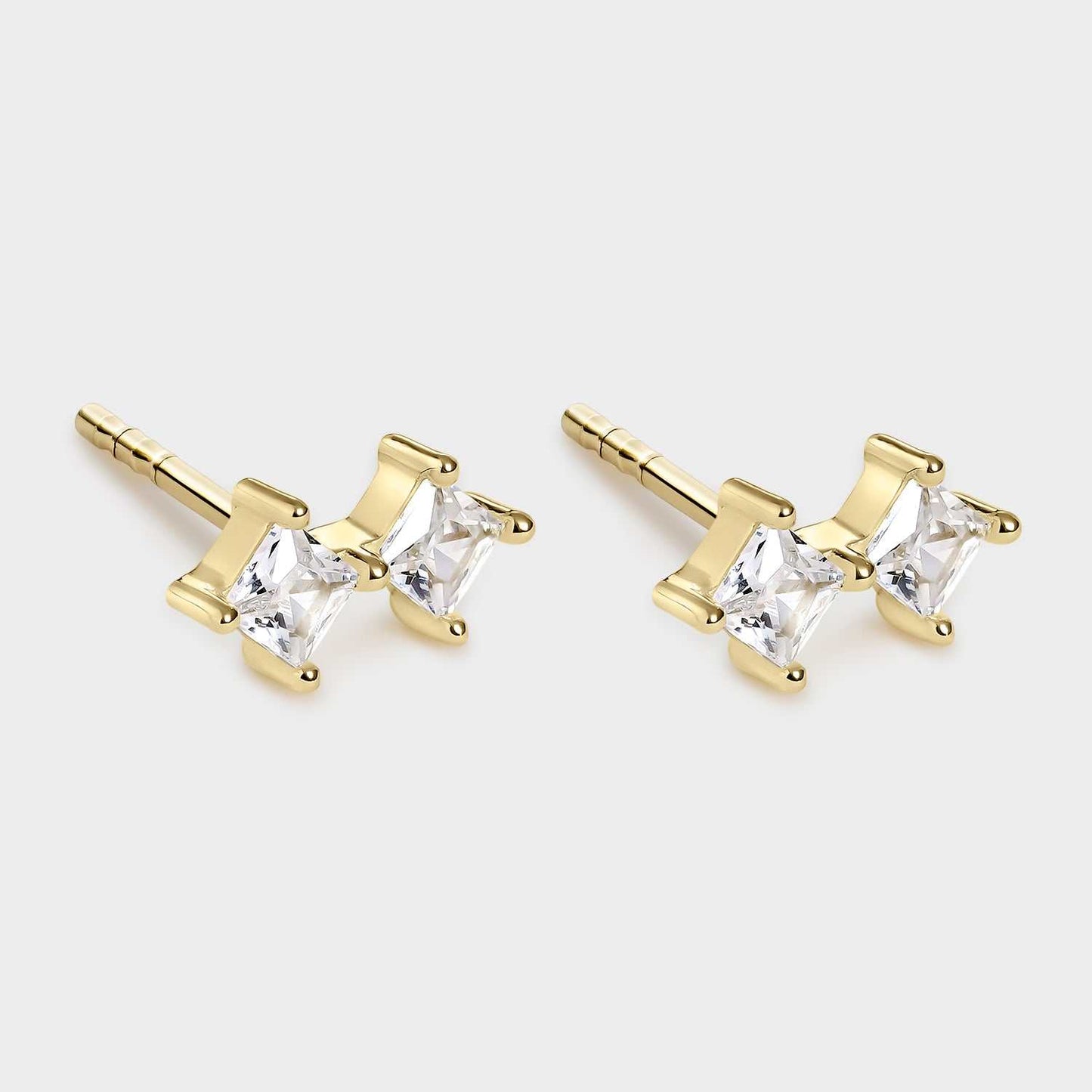 Pendientes rombo oro circonitas blancas