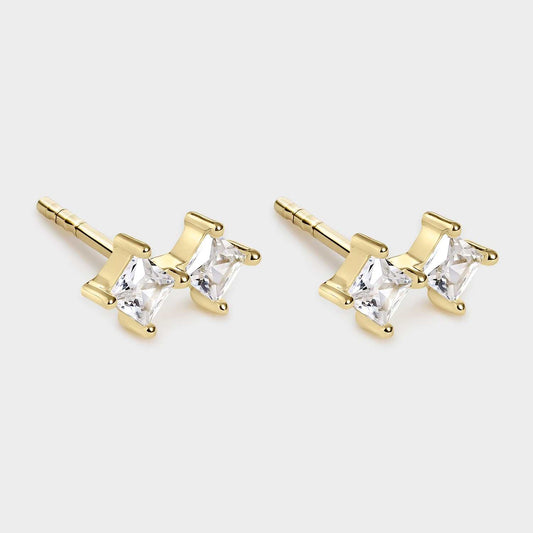 Pendientes rombo oro circonitas blancas