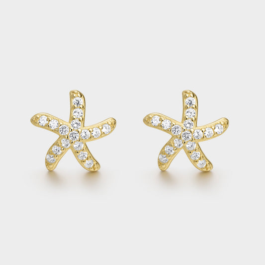 Pendientes de plata bañada en oro y circonitas estrella de mar