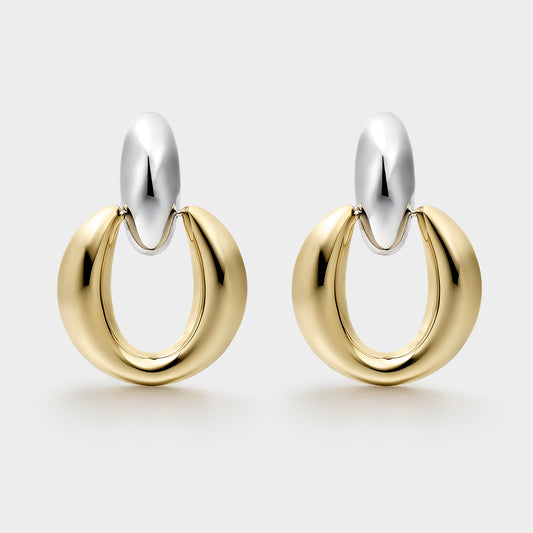 Pendientes de plata bicolor dobles ovalados 24mm