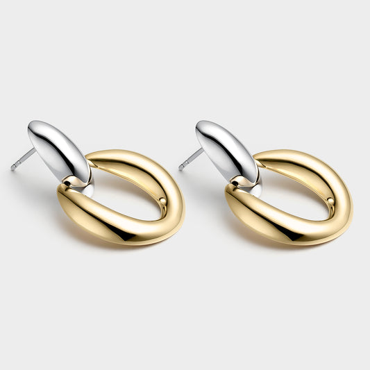 Pendientes de plata bicolor dobles ovalados 24mm