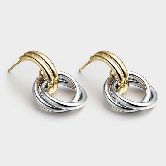 Pendientes de plata bicolor doble aro 12mm