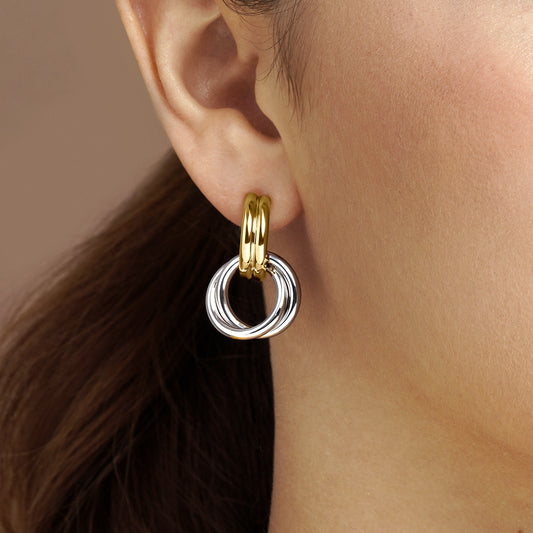 Pendientes de plata bicolor doble aro 12mm