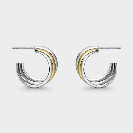 Pendientes de plata bicolor triples 21mm