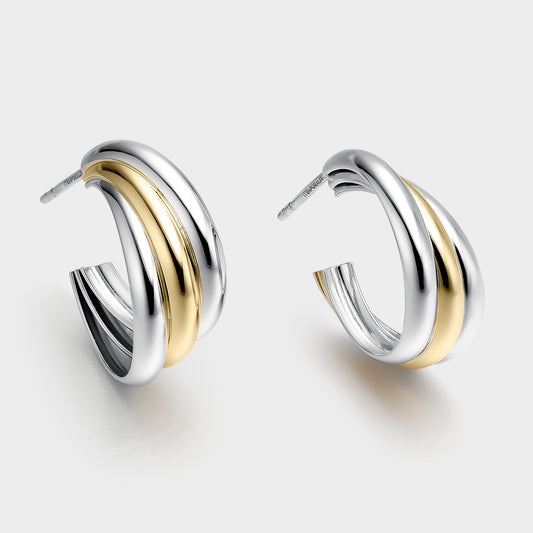 Pendientes de plata bicolor triples 21mm