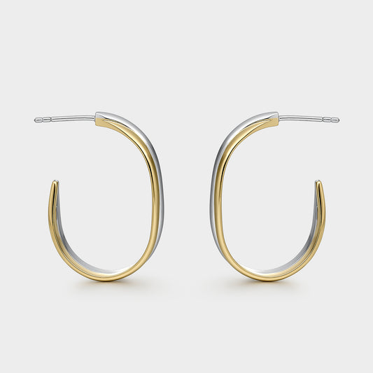 Pendientes de plata bicolor dobles 25mm