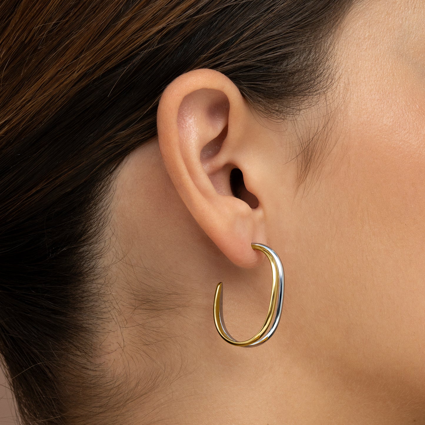 Pendientes de plata bicolor dobles 25mm