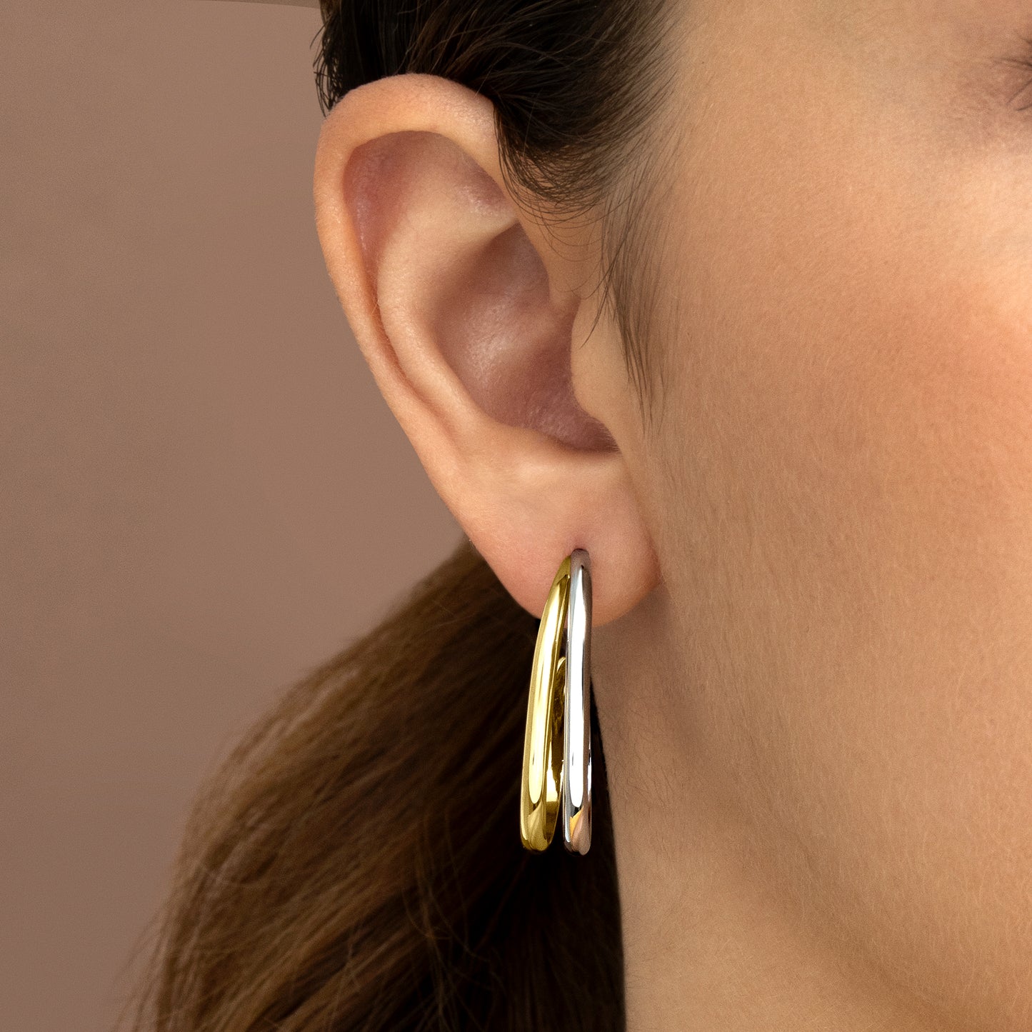 Pendientes de plata bicolor dobles 25mm