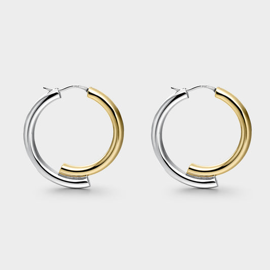 Pendientes de plata bicolor asimétricos 22mm
