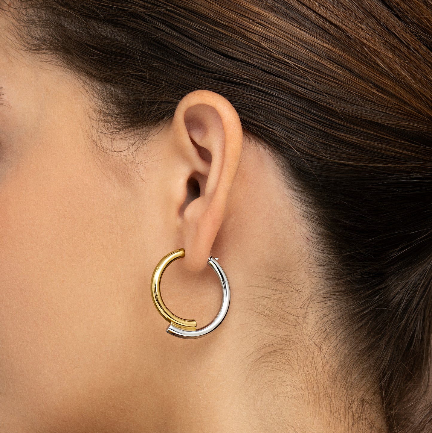 Pendientes de plata bicolor asimétricos 22mm