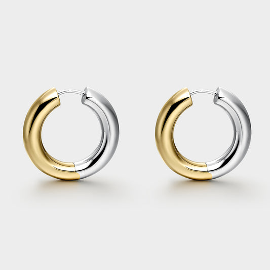 Pendientes de plata bicolor reversibles 15mm