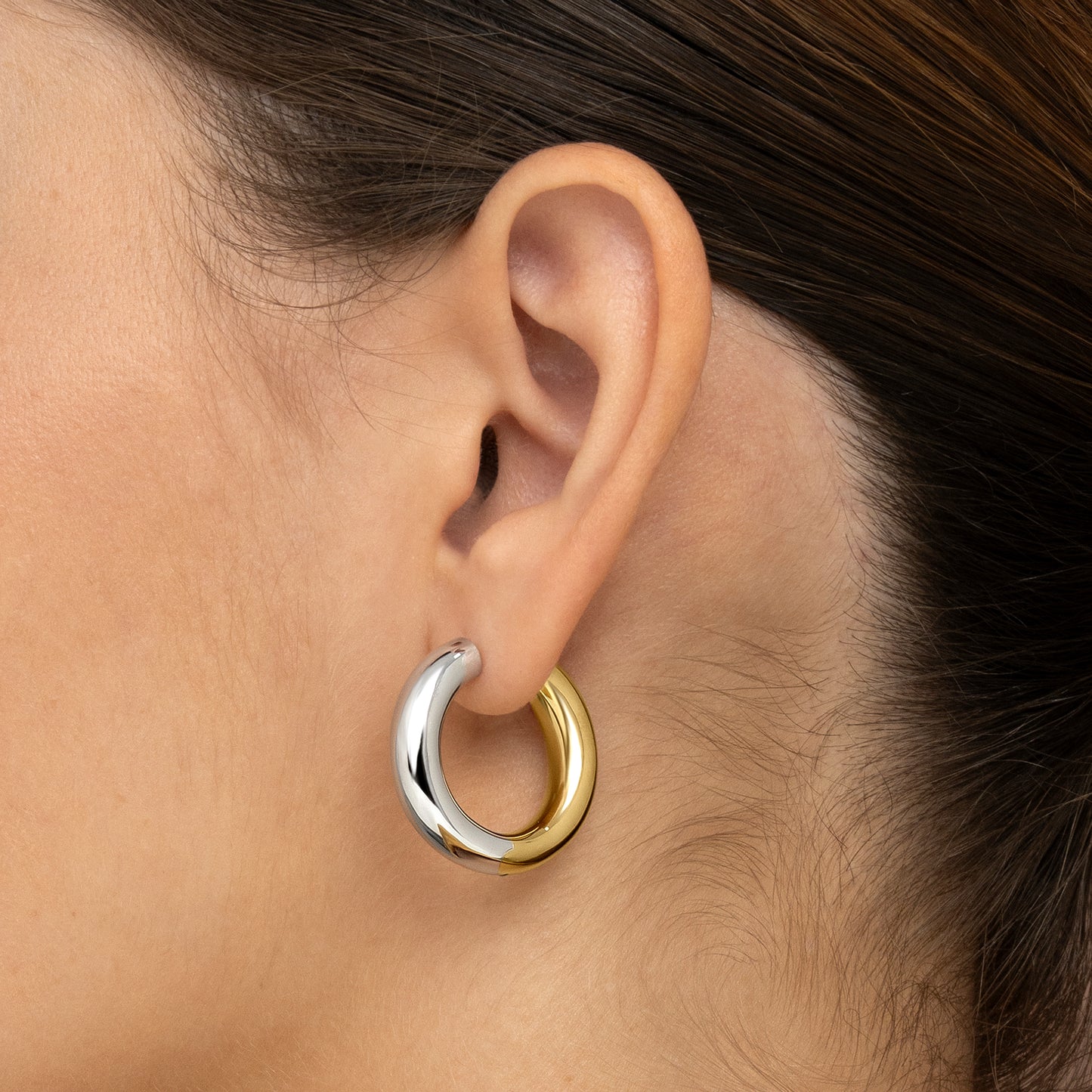 Pendientes de plata bicolor reversibles 15mm