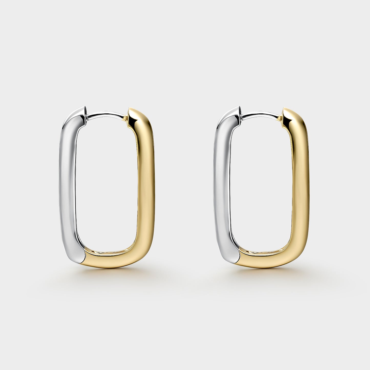 Pendientes de plata bicolor rectangulares reversibles 26,5mm