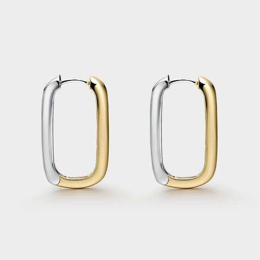 Pendientes de plata bicolor rectangulares reversibles 26,5mm