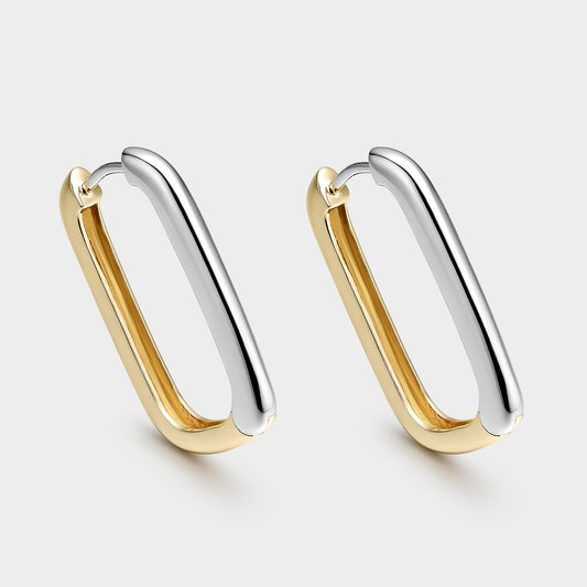 Pendientes de plata bicolor rectangulares reversibles 26,5mm