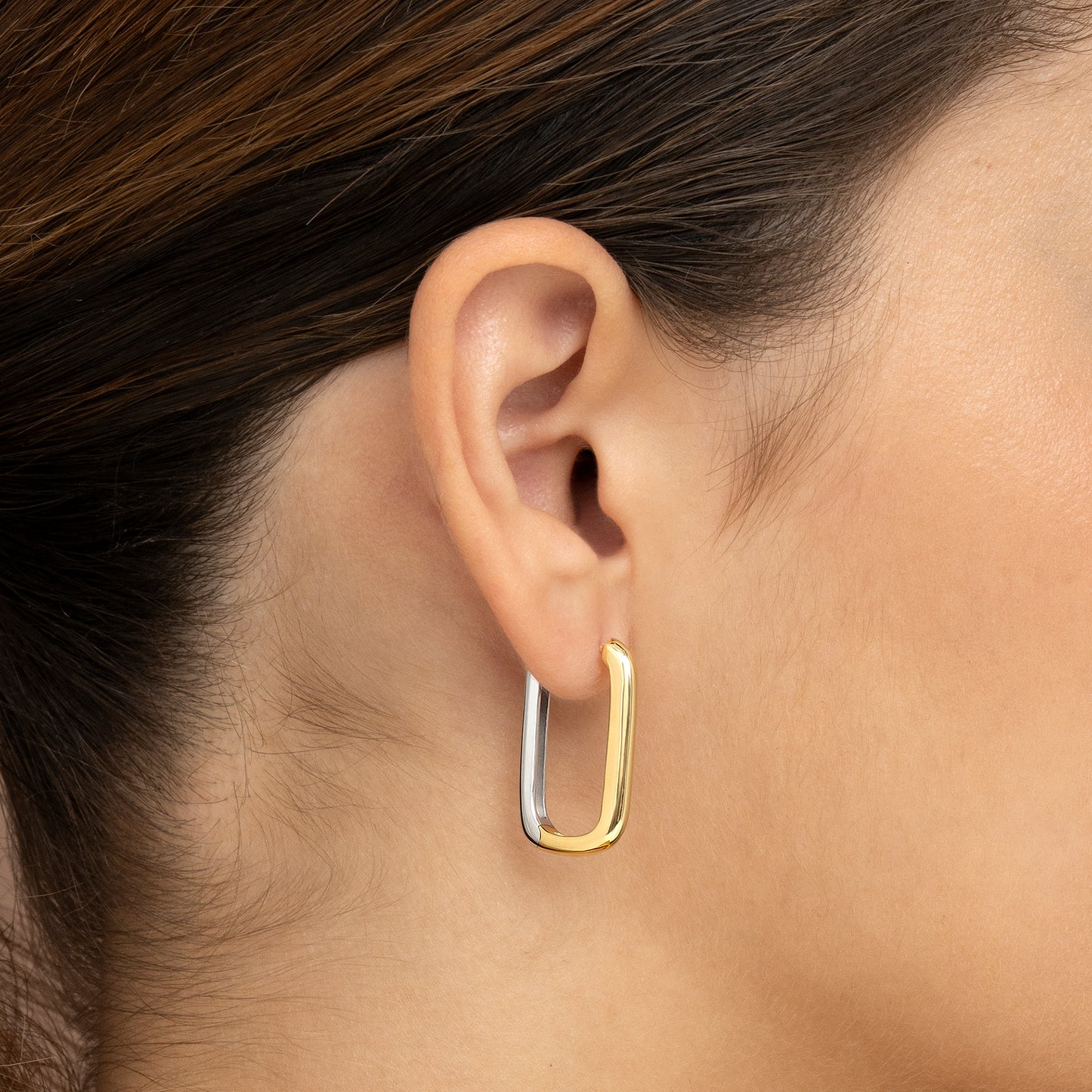 Pendientes de plata bicolor rectangulares reversibles 26,5mm