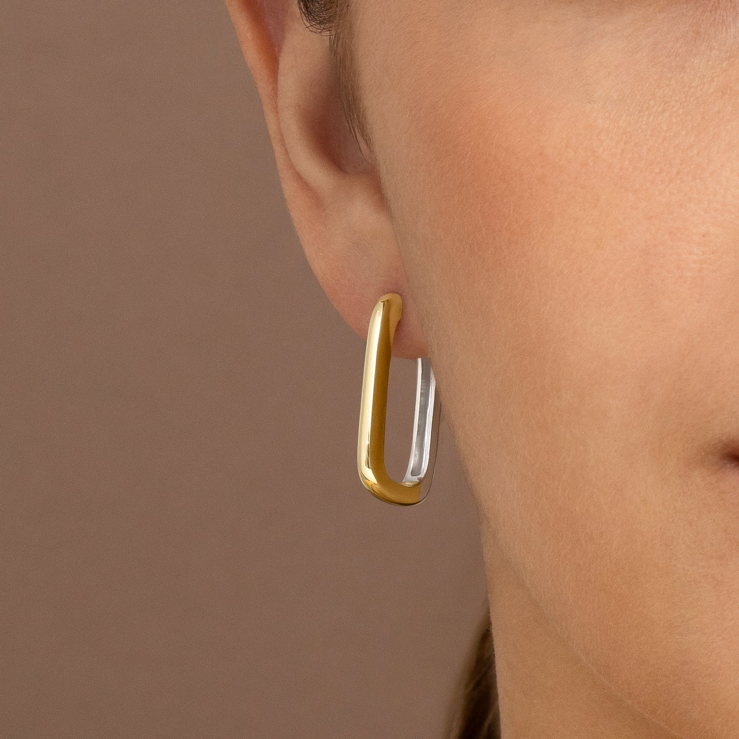 Pendientes de plata bicolor rectangulares reversibles 26,5mm