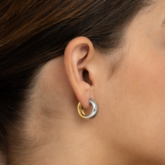 Pendientes de plata bicolor reversibles 12mm