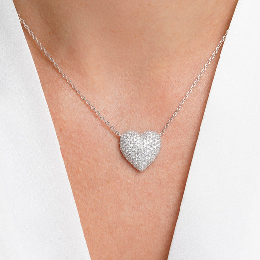 Collar corazón pavé blanco