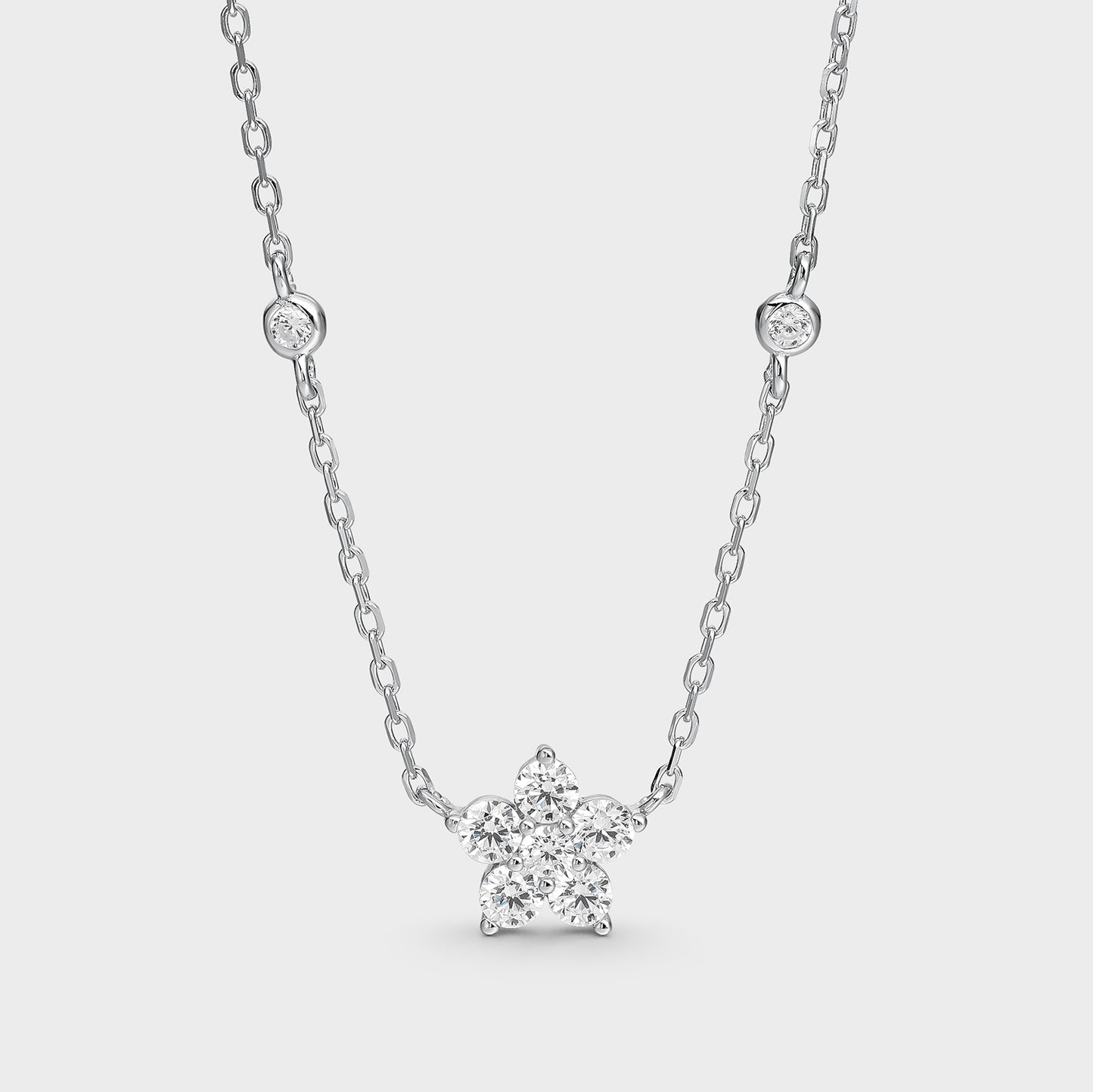 Collar de plata y circonitas colgante de flor