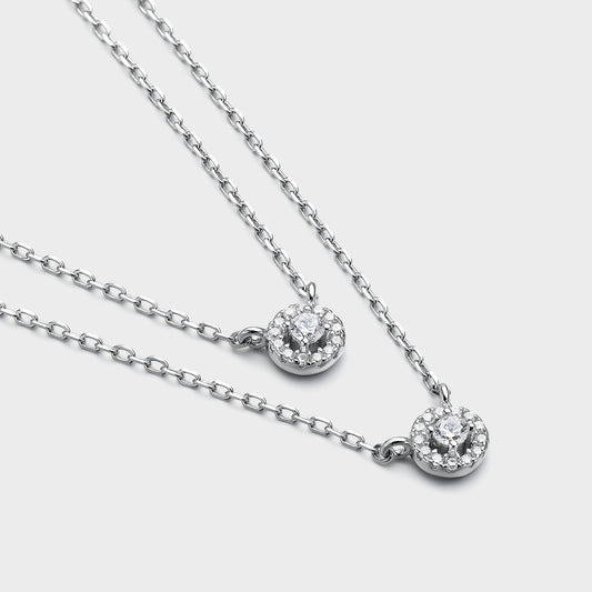 Collar de plata doble circonita circular