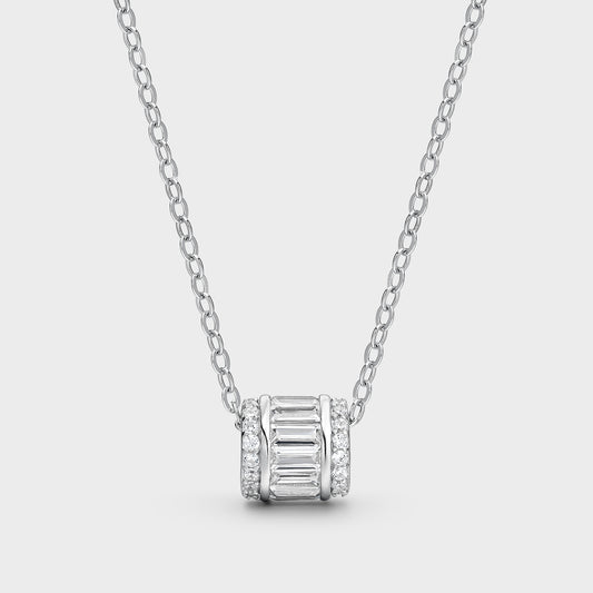 Collar de plata barril con circonitas pavé