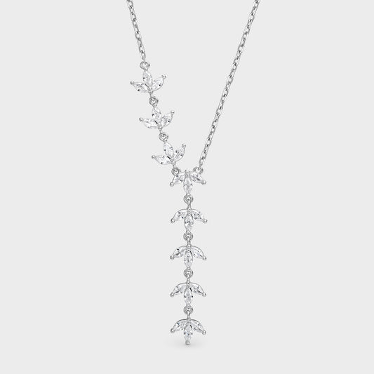 Collar de plata cascada de hojas con circonitas