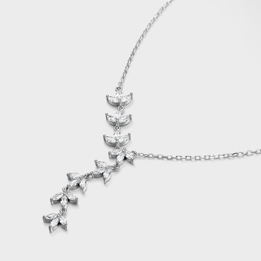 Collar de plata cascada de hojas con circonitas
