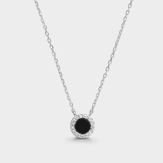 Collar círculo pequeño ónix y circonitas blancas