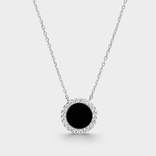 Collar círculo grande ónix y circonitas blancas