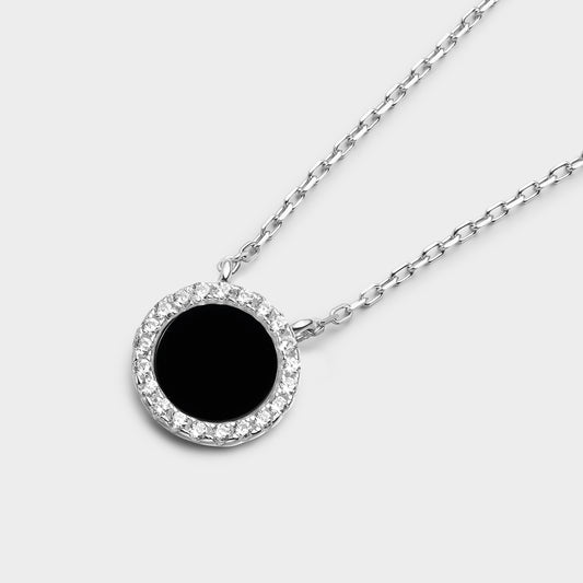 Collar círculo grande ónix y circonitas blancas