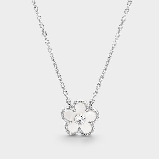 Collar flor de madre perla y circonita central
