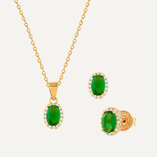 Pendientes en plata baño oro 18k - Conjunto oval collar y pendientes