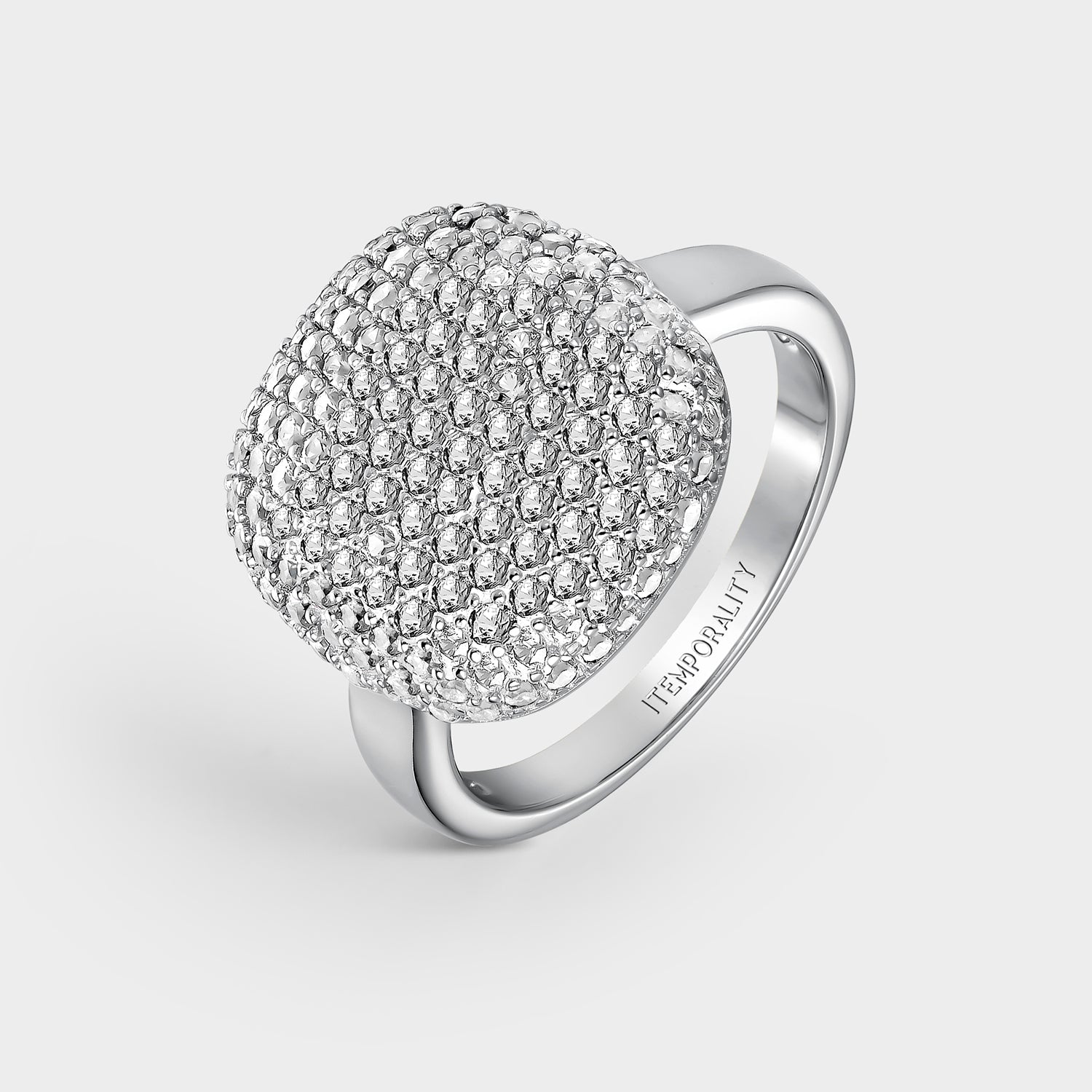 Anillo plata cushion pavé blanco