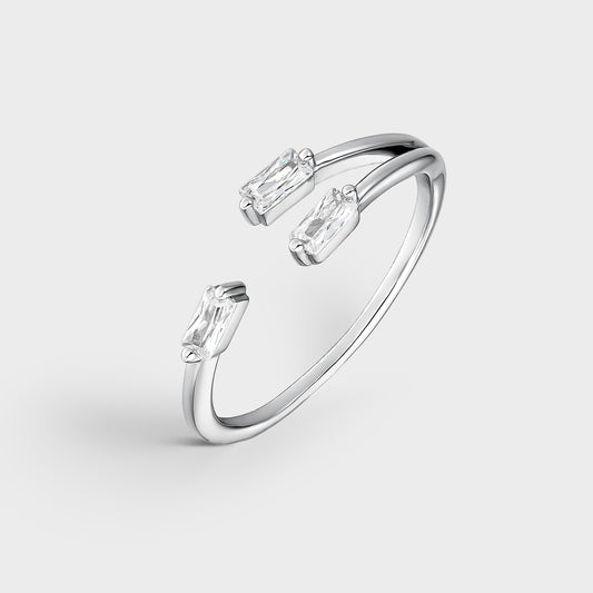 Anillo de plata abierto triple circonita