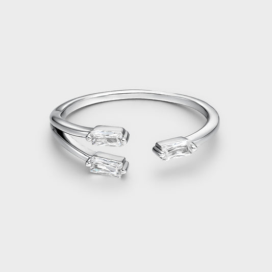 Anillo de plata abierto triple circonita