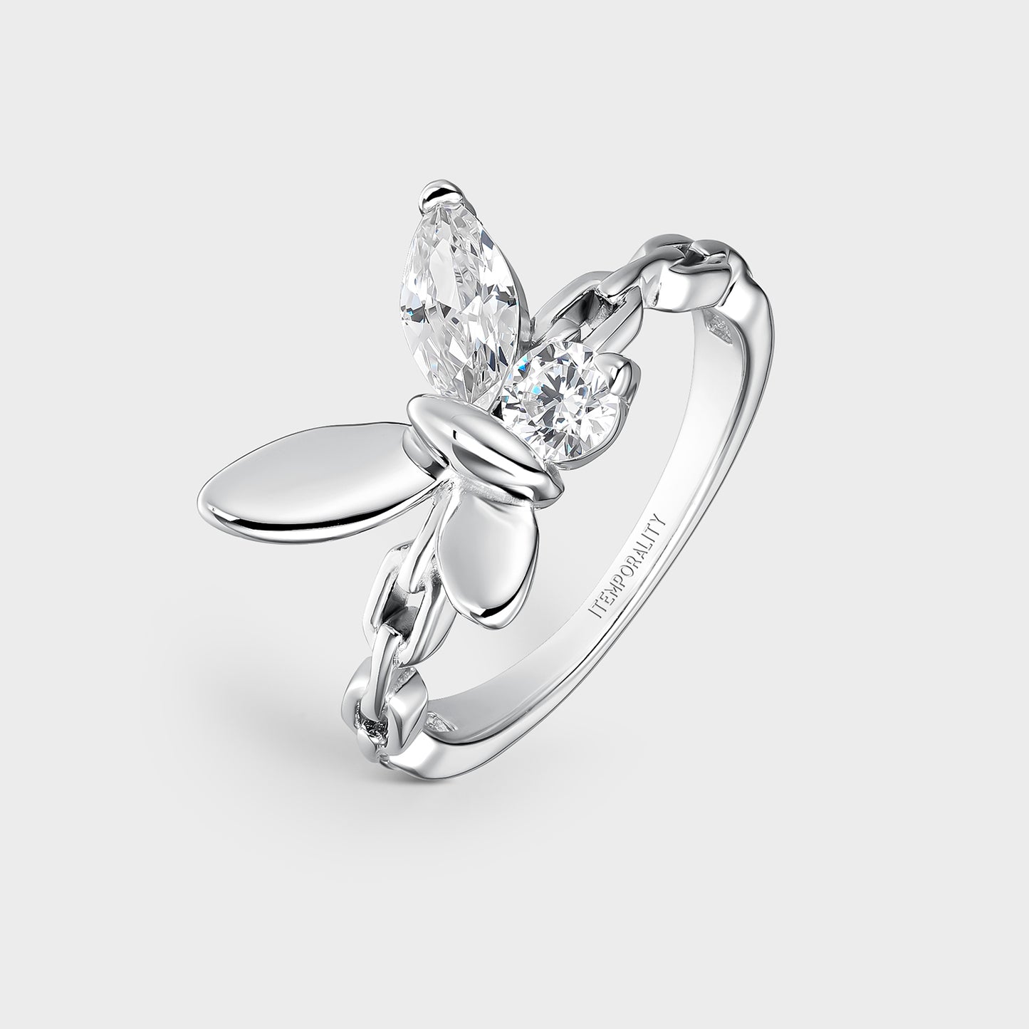 Anillo de plata eslabones y mariposa con alas de circonita