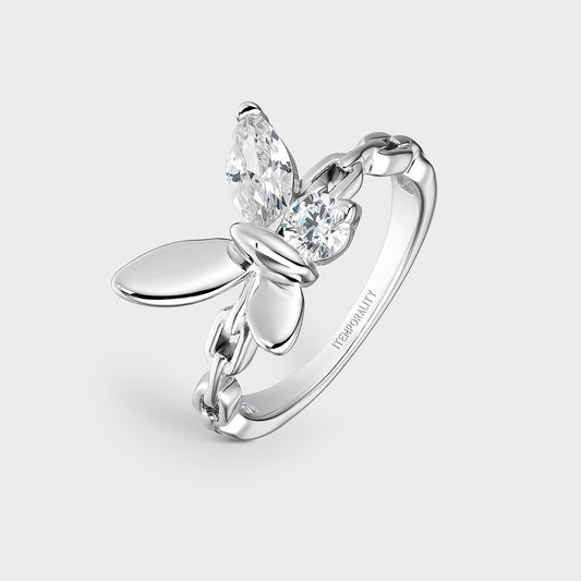 Anillo de plata eslabones y mariposa con alas de circonita