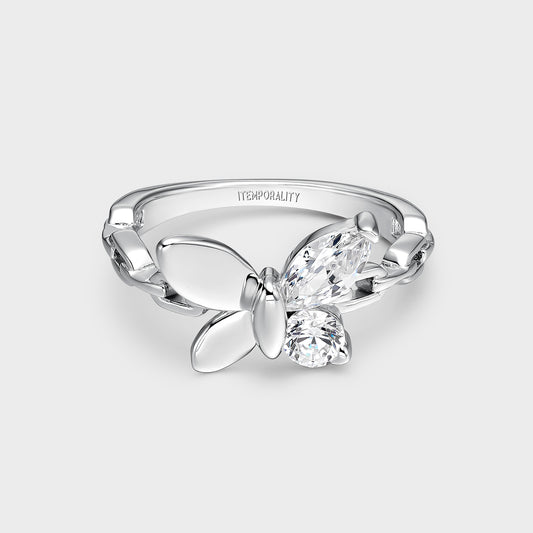 Anillo de plata eslabones y mariposa con alas de circonita
