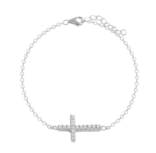 Pulsera de plata y circonitas con motivo de cruz