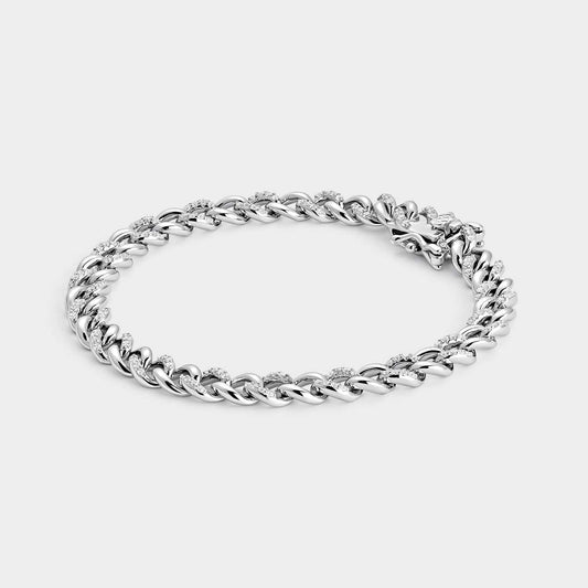 Pulsera de plata con eslabones entrelazados y circonitas