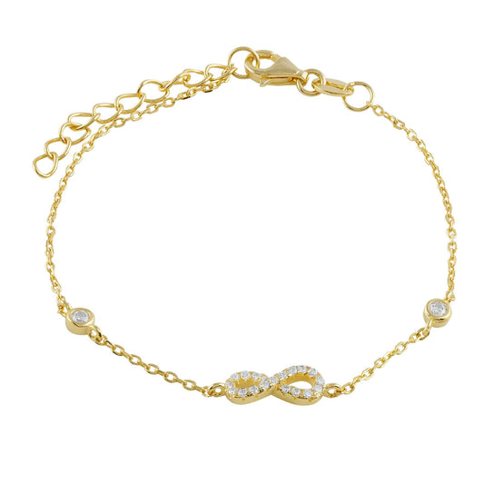 Pulsera de plata y circonitas bañada en oro amarillo con motivo de infinito