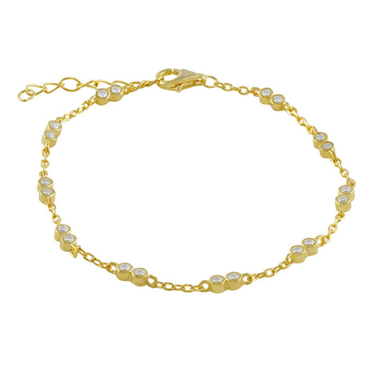 Pulsera de plata bañada en oro amarillo con circonitas redondas