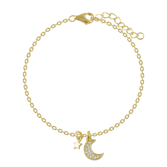 Pulsera de plata y circonitas bañada en oro con luna