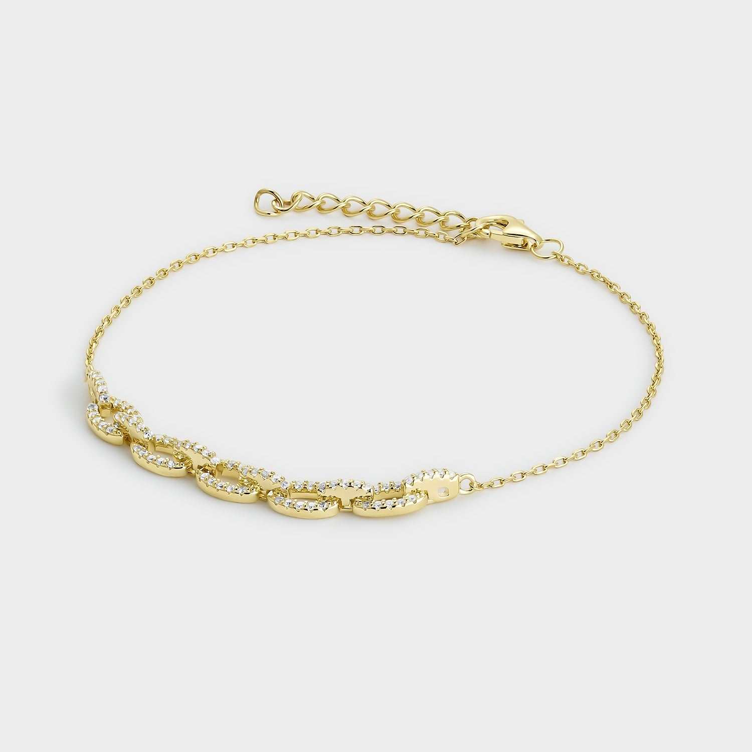 Pulsera plata bañada en oro amarillo con circonitas blancas