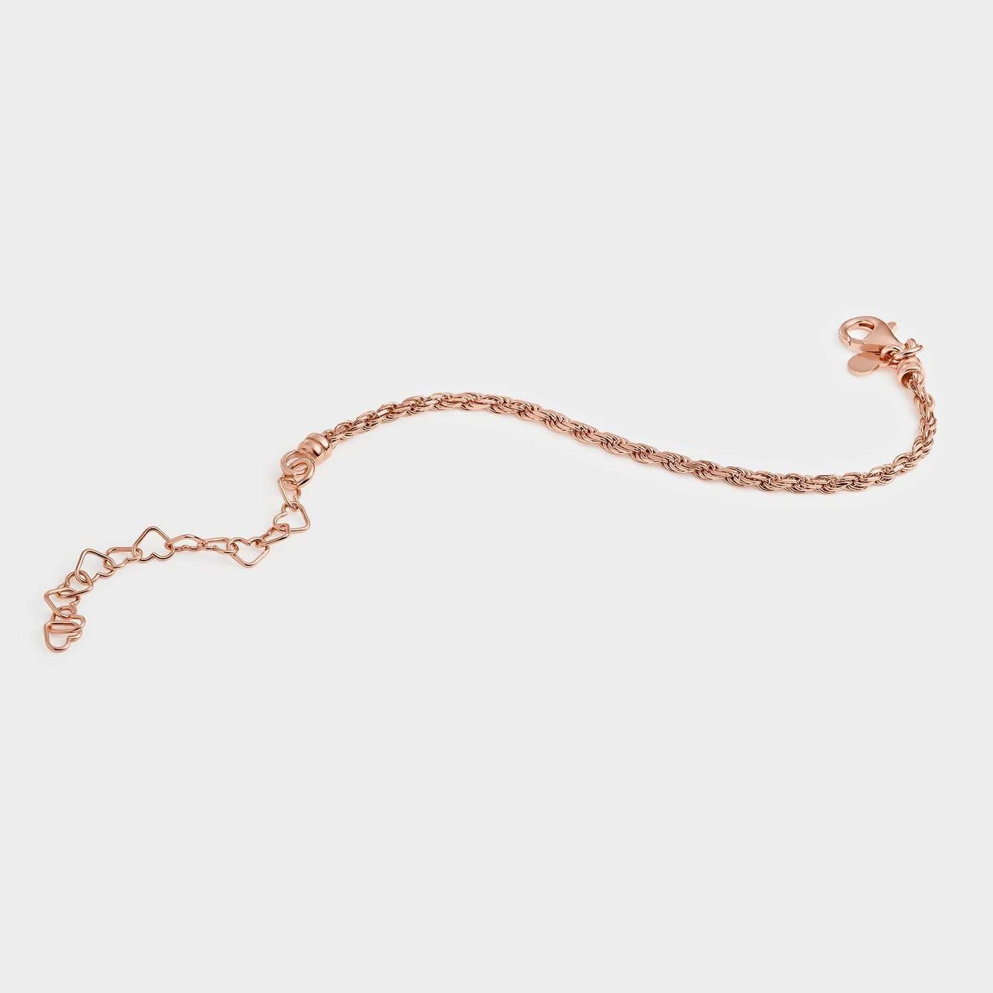 Pulsera oro rosa cuerda y corazones