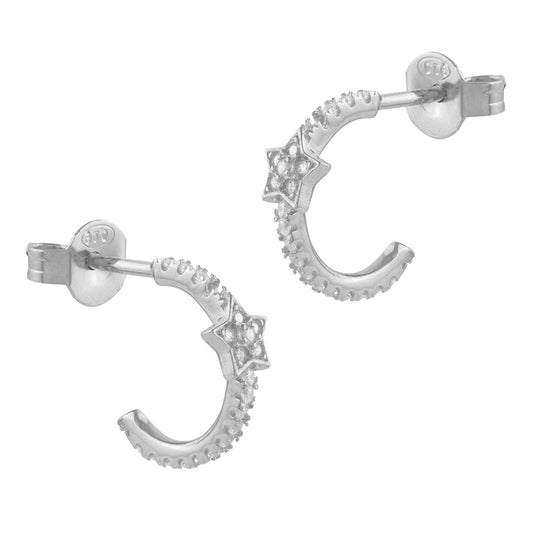 Pendientes criolla de plata y circonitas con circonita en estrella
