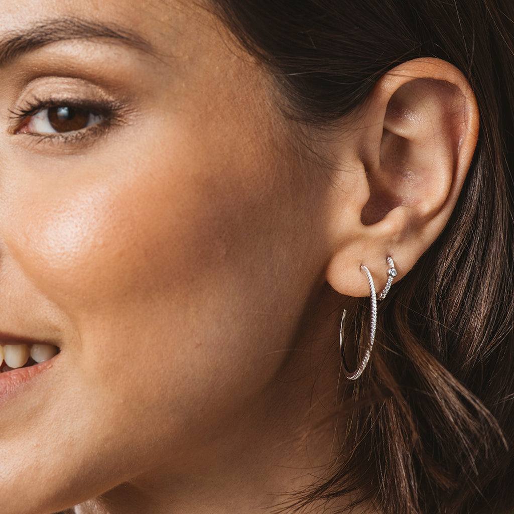 Large silver and zircon hoop earrings
