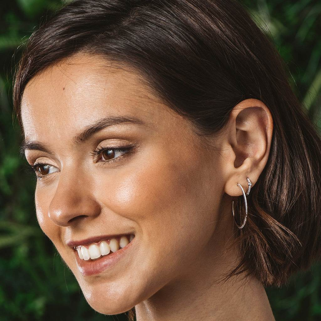 Large silver and zircon hoop earrings